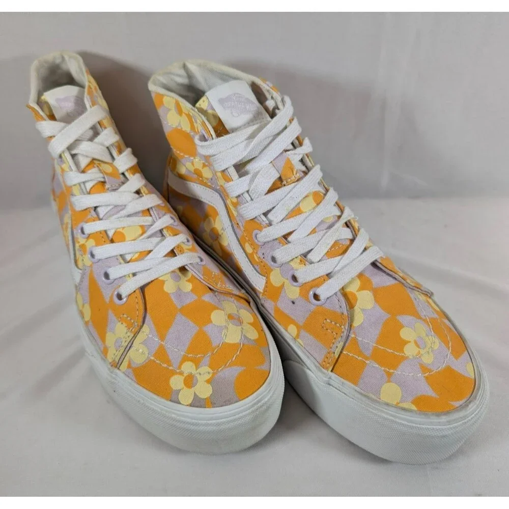 Vans Sk8-Hi Tapered Stackform Womens 9 Purple Orange Floral Checkerboard